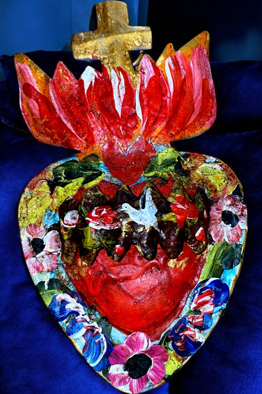 Mexican Hand Painted Flaming Heart