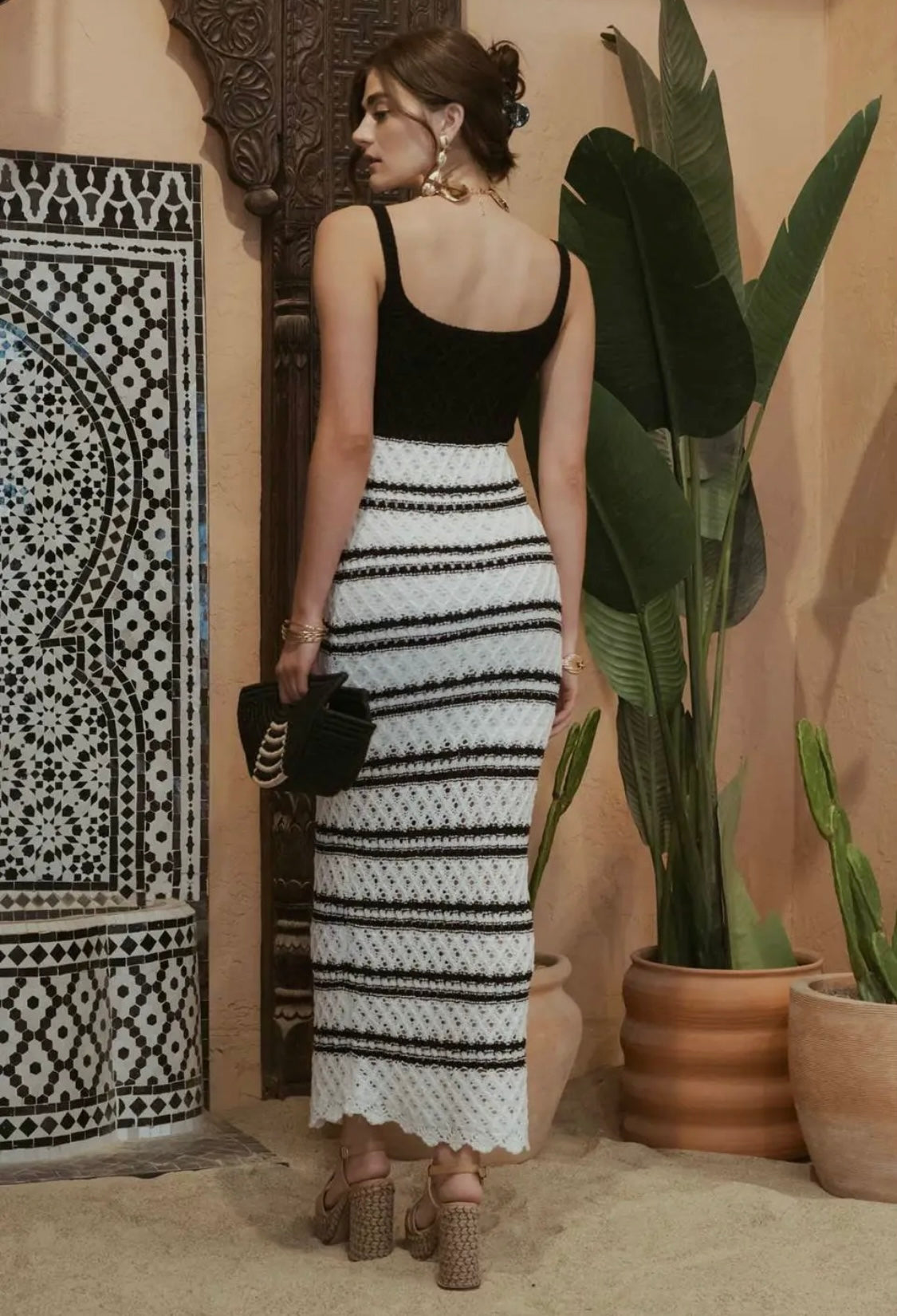 Black & White Stripped Crochet Dress