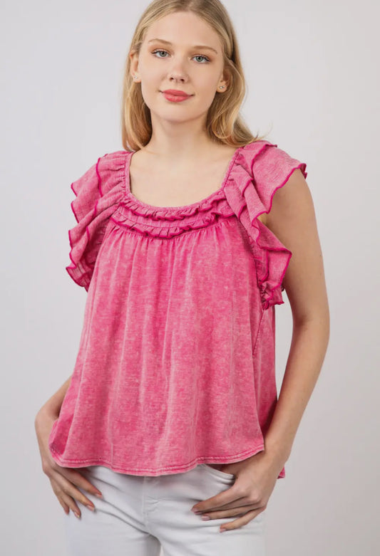Ruffled flamingo blouse