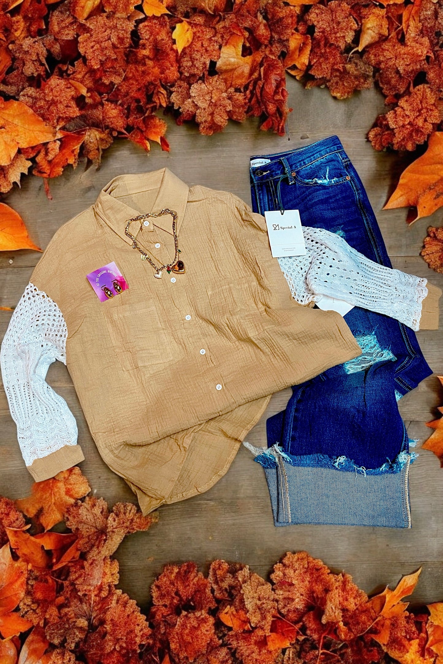 Khaki Crochet Button Down