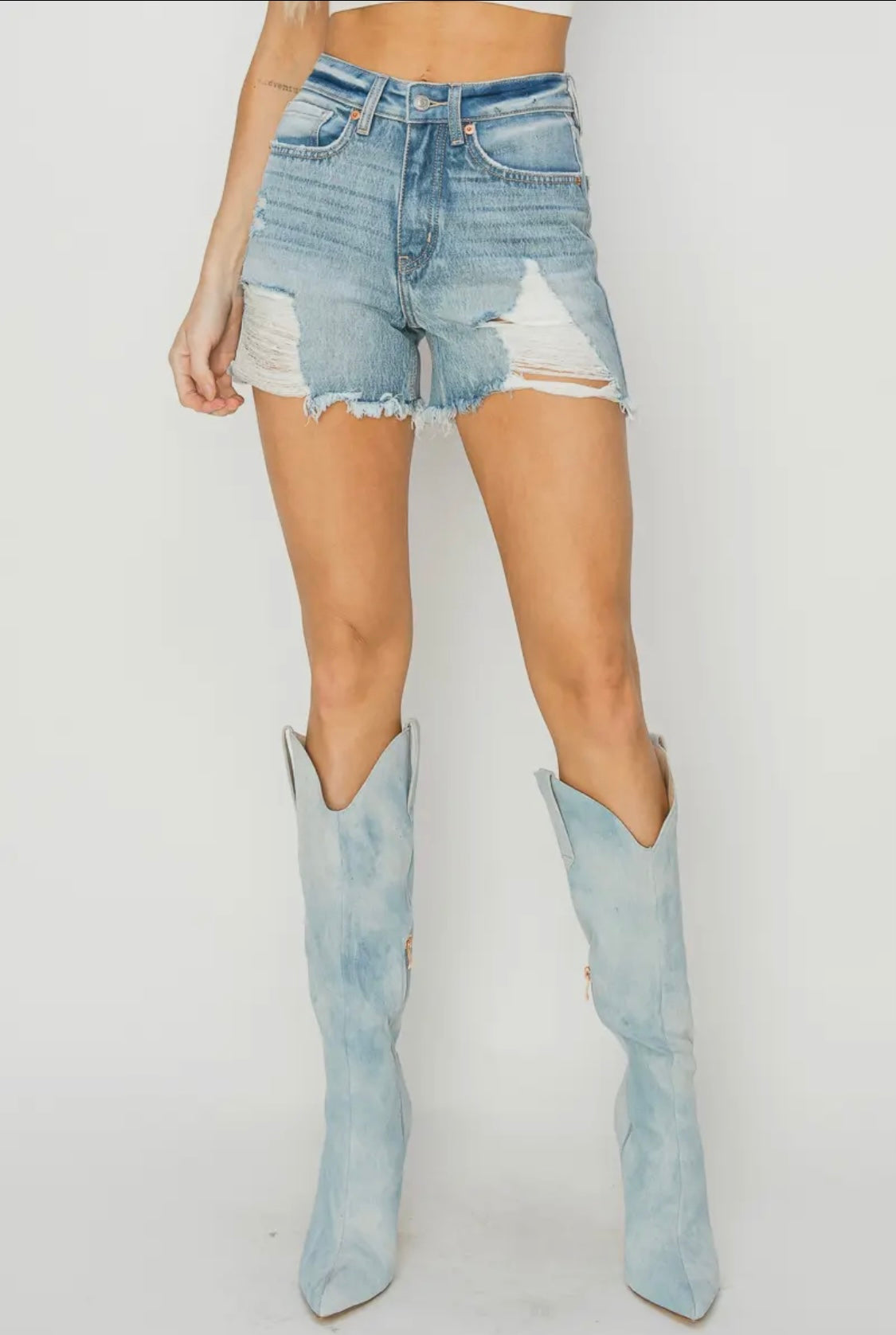 Rosie Hybrid Distressed Shorts