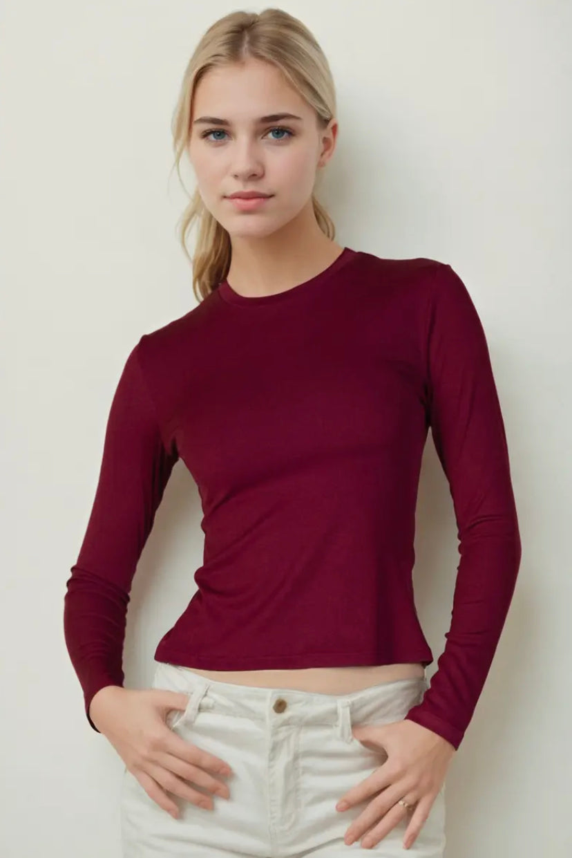 Ribbed round neck long sleeve