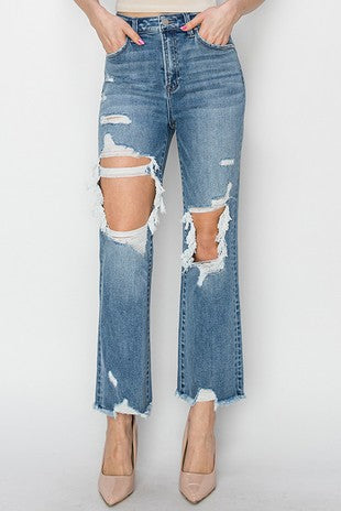 High rise crop straight jeans