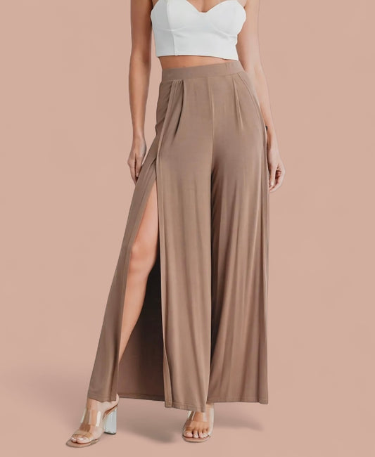 High waist wide leg slit knit pant