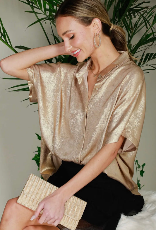 Metallic Button Up Blouse