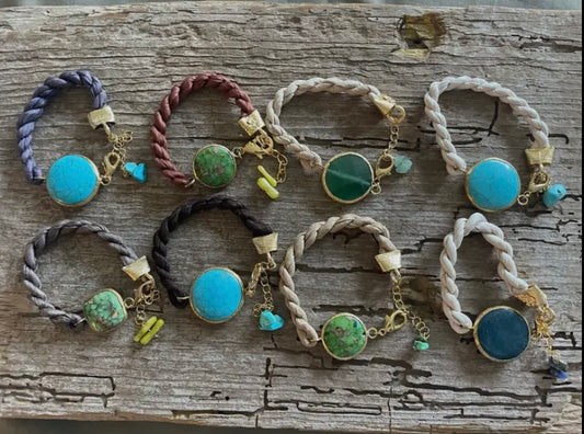 Stone & Upcycled silk bracelet