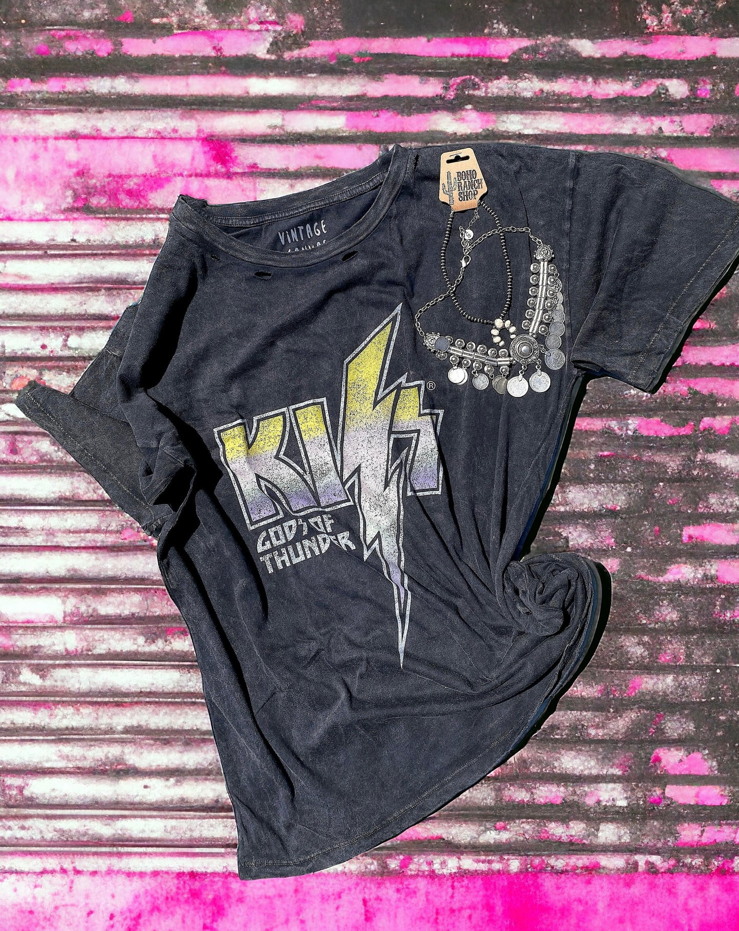 KISS Oversized Distressed Tee