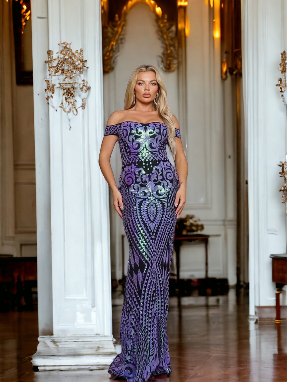 Multi Purple Great Gatsby Sequins Dress