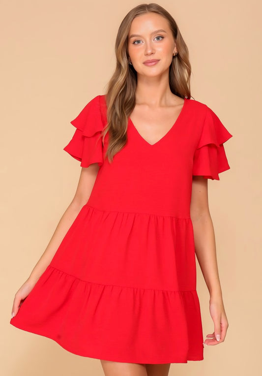 Crimson Ruffle Airflow Babydoll Dress