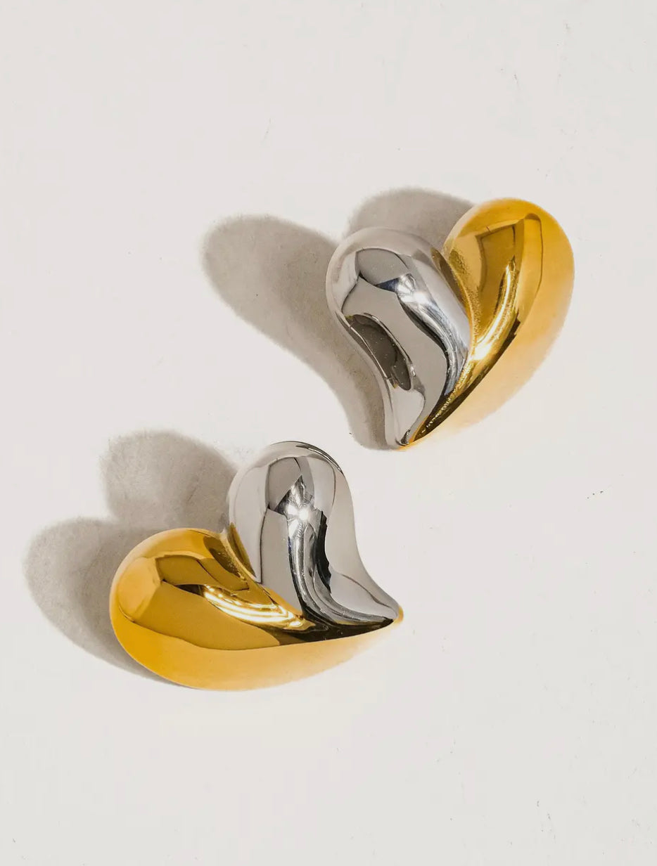 Gold silver heart studs