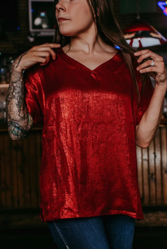 Red metallic top