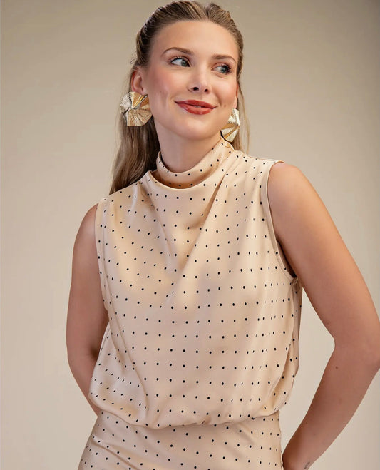 Polka dotted high neck top