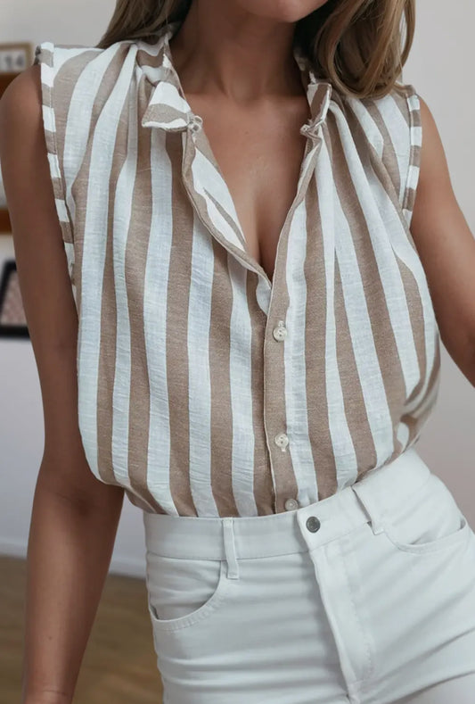 Stripe sleeveless button down