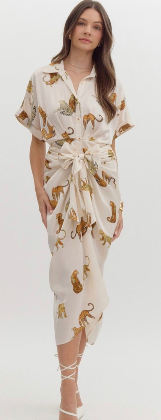 Cheetah button up midi dress