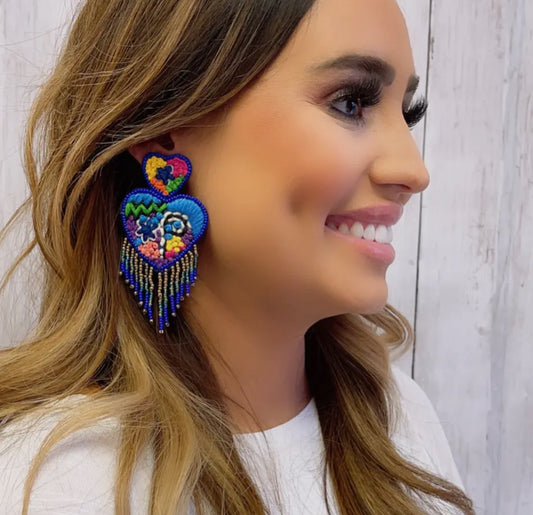 Embroidered heart earrings