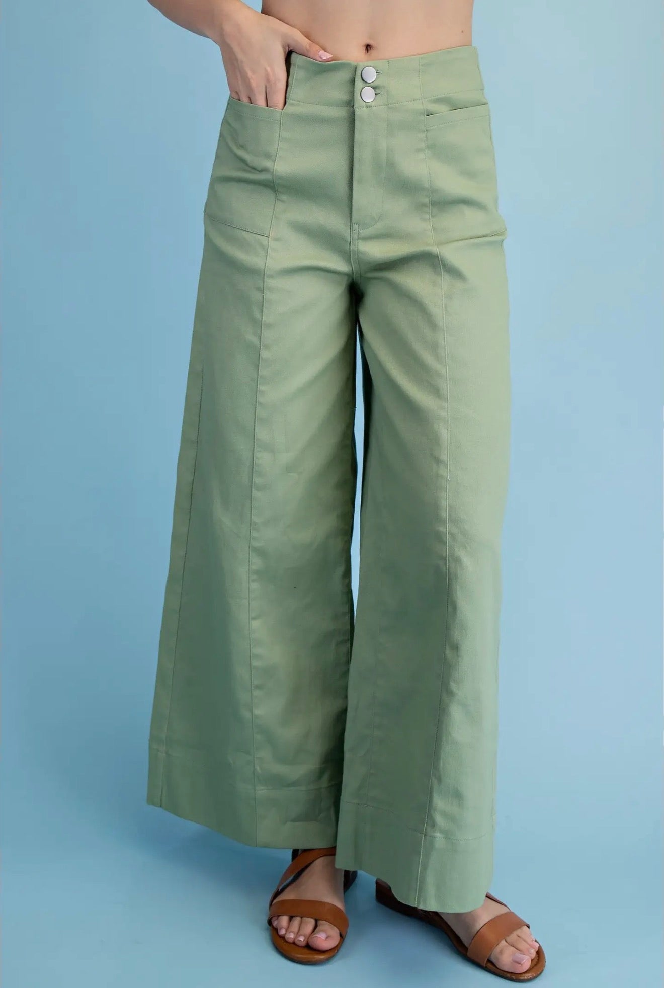 Wide leg apple green pants