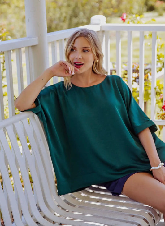 Emerald Round Neck Oversized Blouse