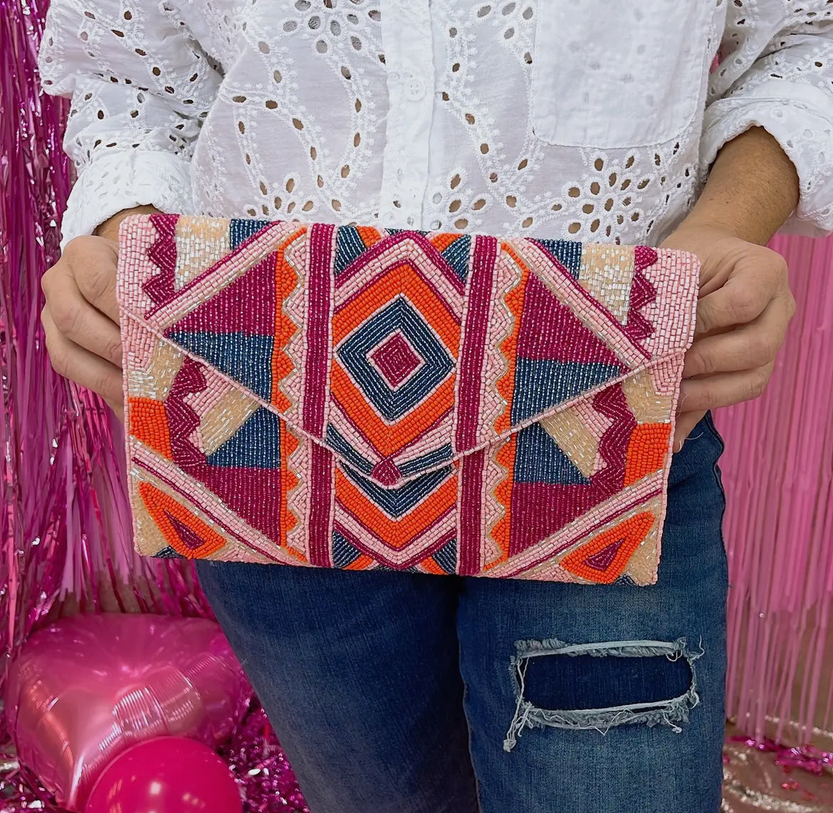 Geo pink clutch