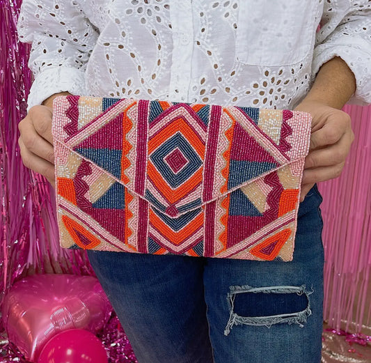 Geo pink clutch