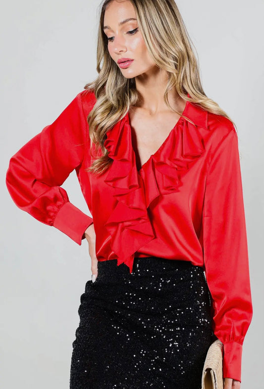 Flaunt Red Ruffle Blouse