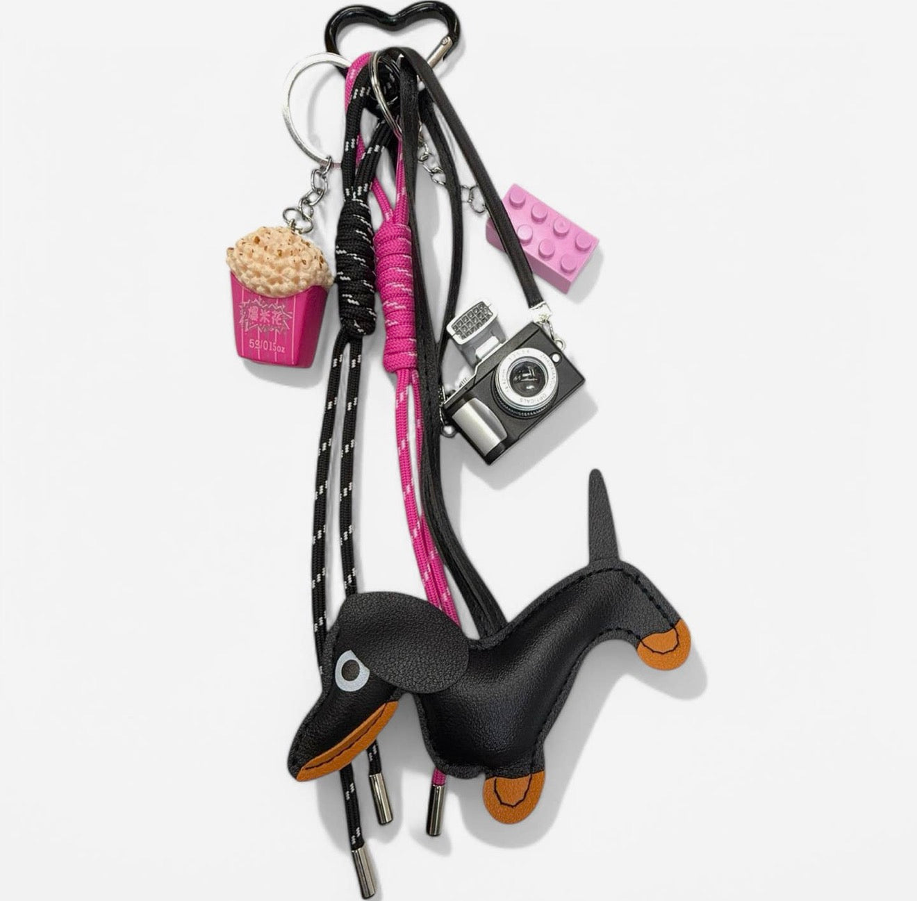 Weenie dog braided rope bag charm