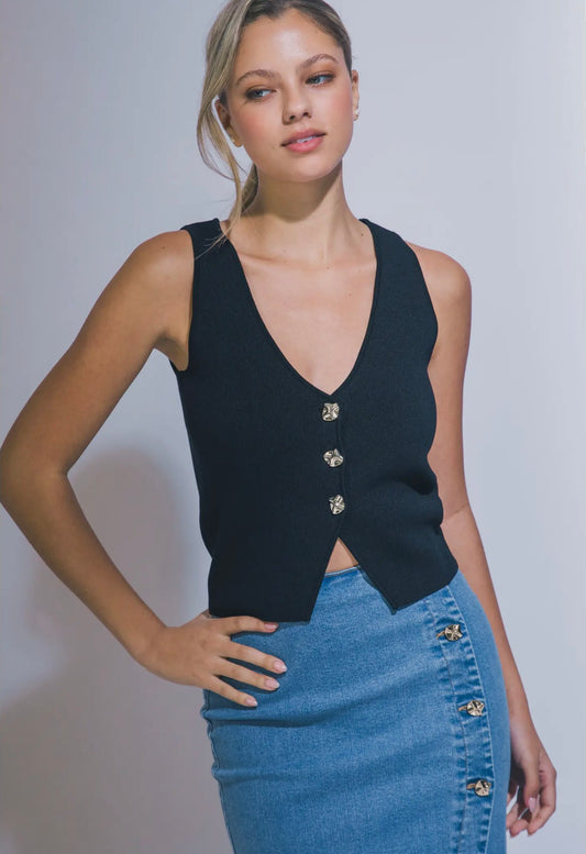 Gold button knit vest