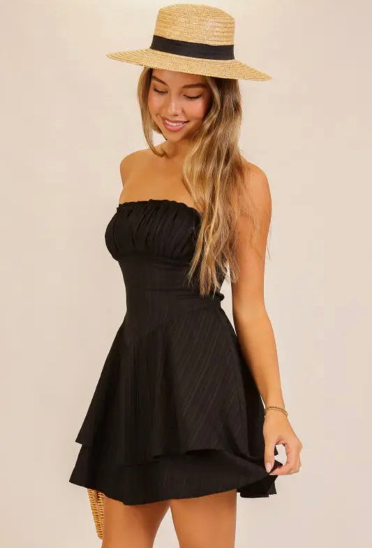 Strapless tiered mini dress