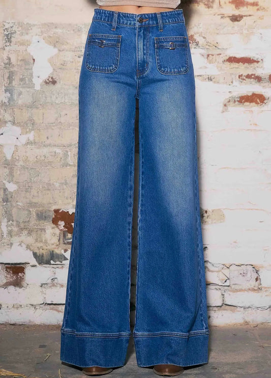 Square pocket palazzo jeans