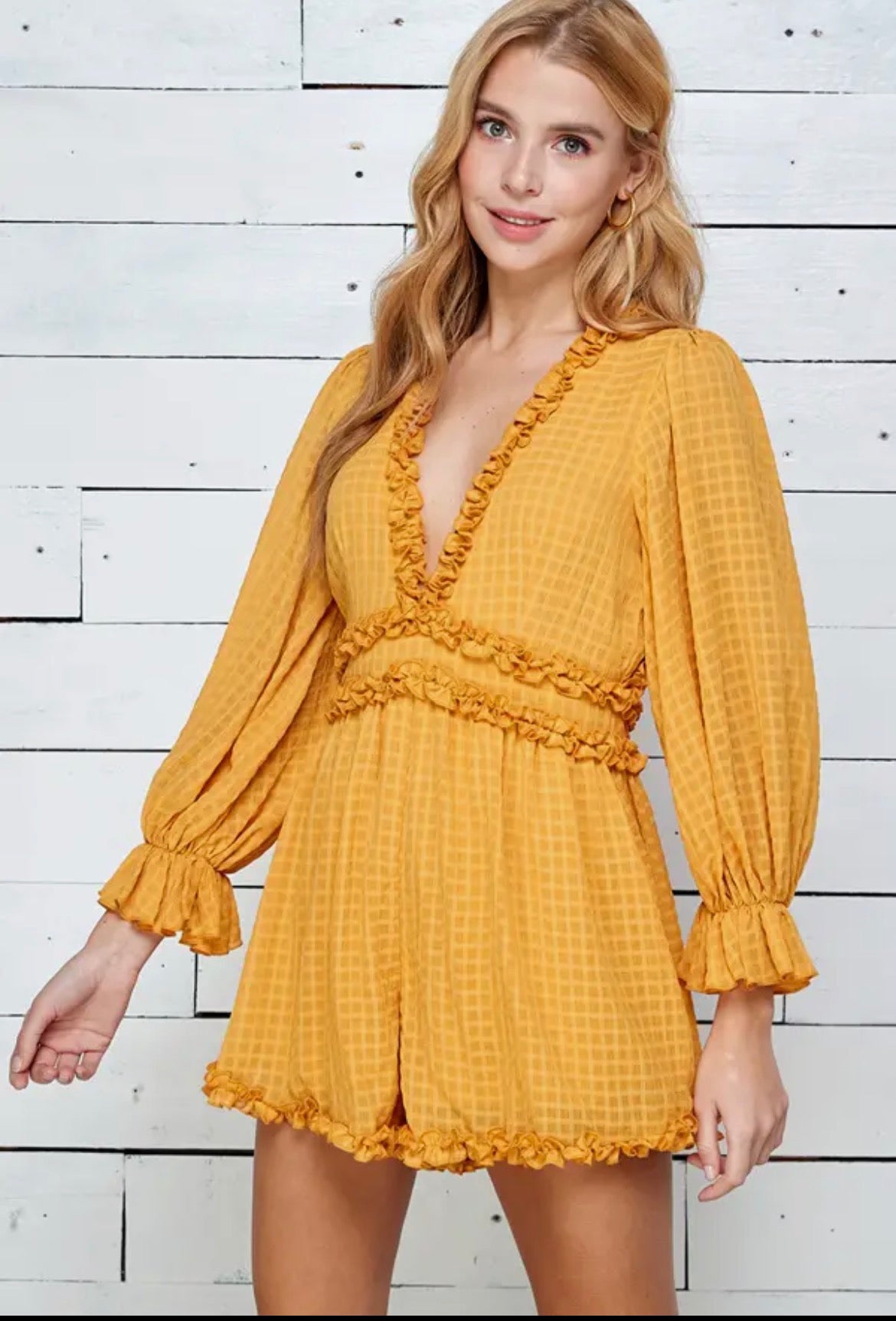 Ruffle open back romper