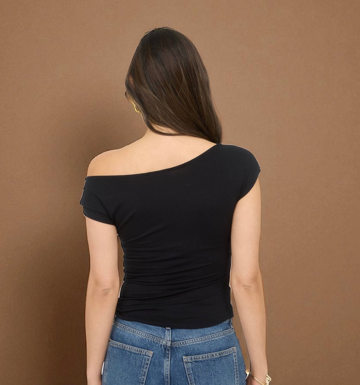 ASYMMETRICAL WRAP NECKLINE KNIT TOP