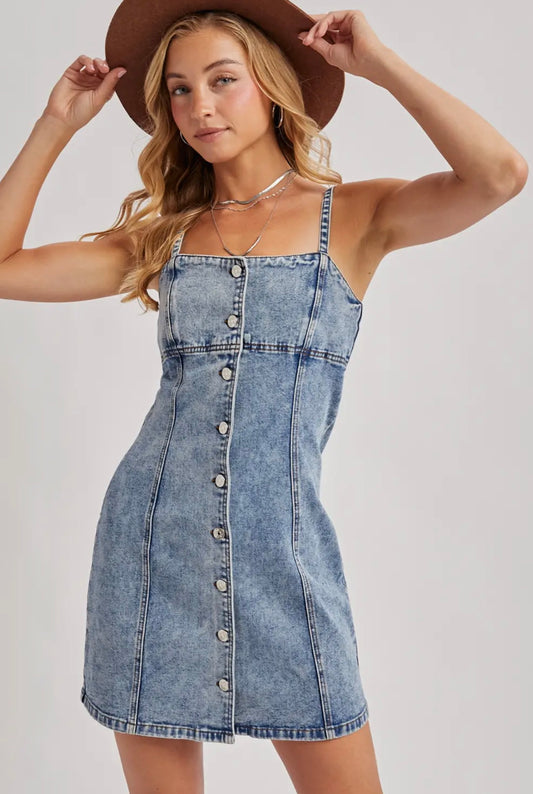 Denim Button Mini Dress