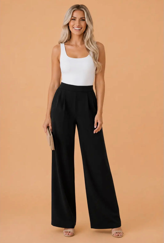 Solid pleated straight leg plants