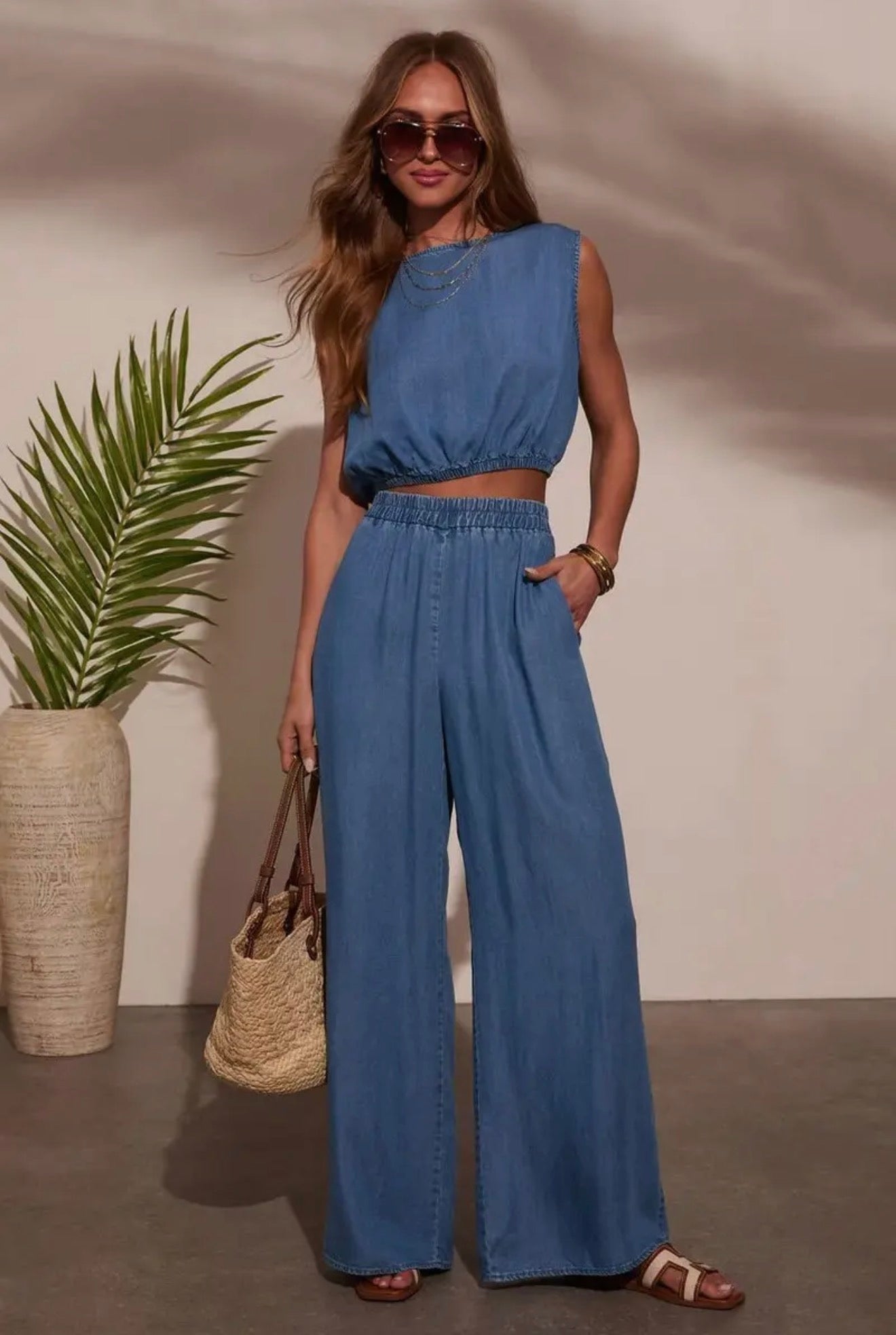 Tube top wide leg suit