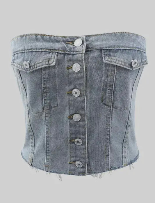 Wrapped Denim Croset Top