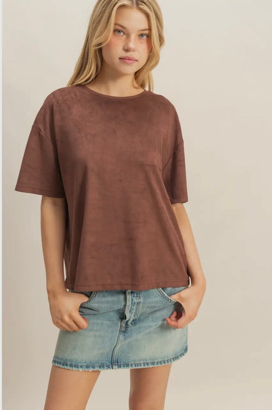 Chestnut Suede Short Sleeve Top