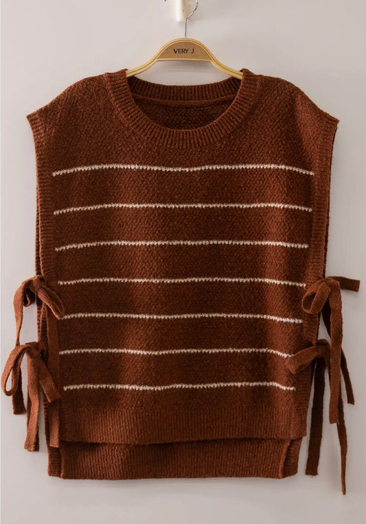 Striped side tie knit vest