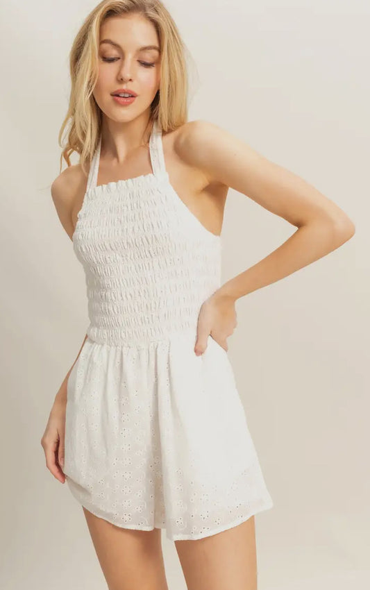 Smocked halter neck romper