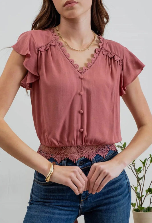 Ruffle neck top