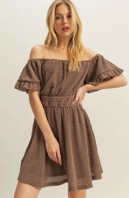 Crochet off the shoulder mini dress