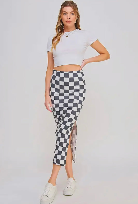 Hi Waisted Checkered Print Skirt￼