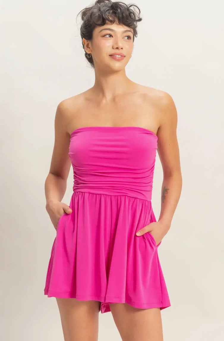 Strapless pink romper