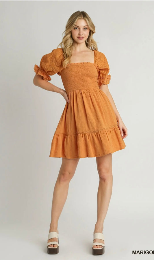 Marigold puff sleeve dress