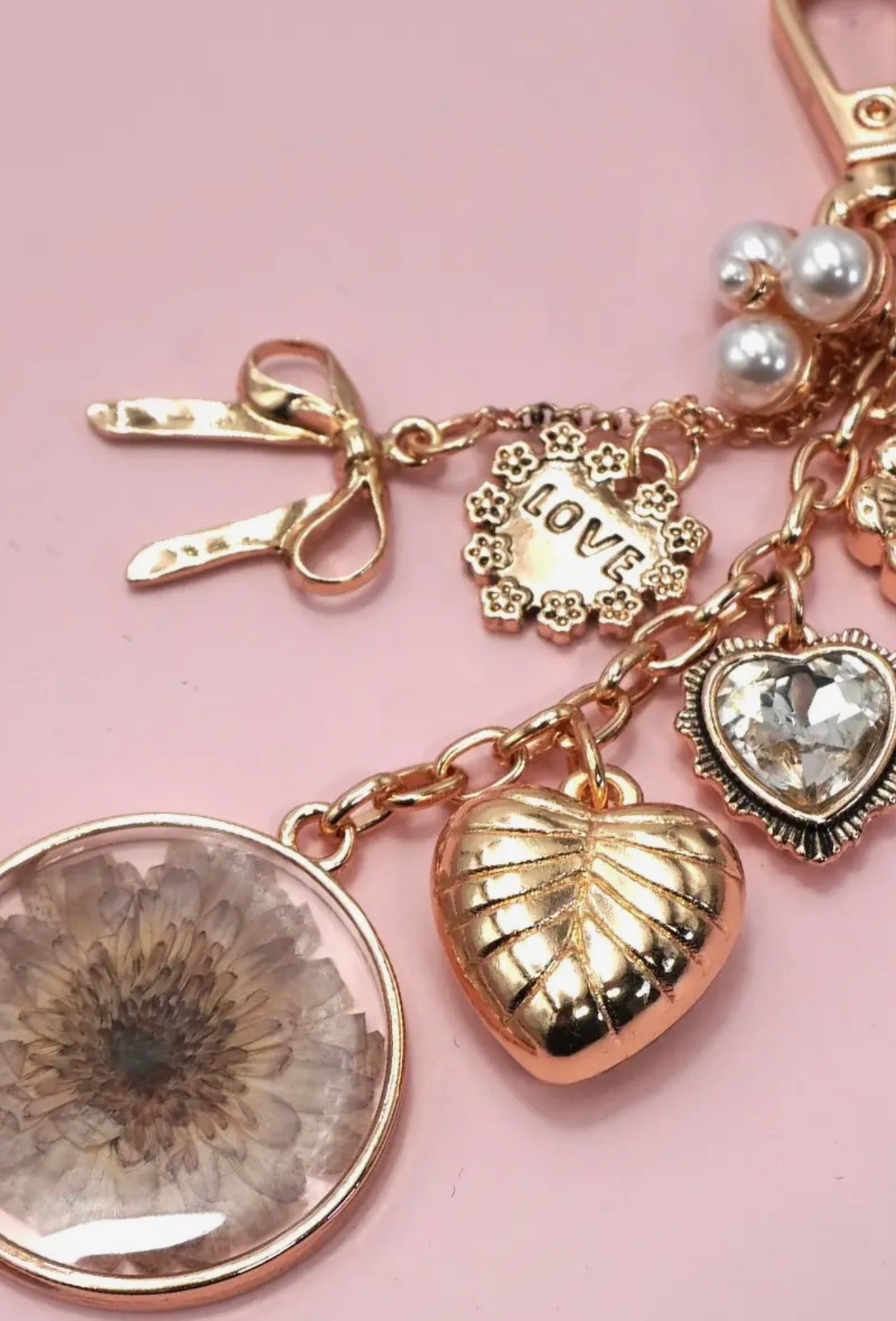 Flower pearl bag charm