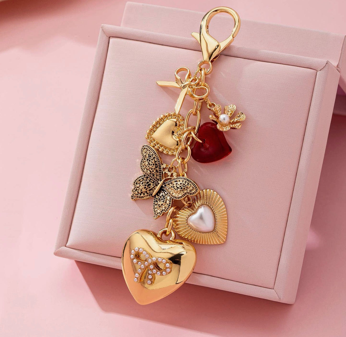 Heart bow butterfly bag charm