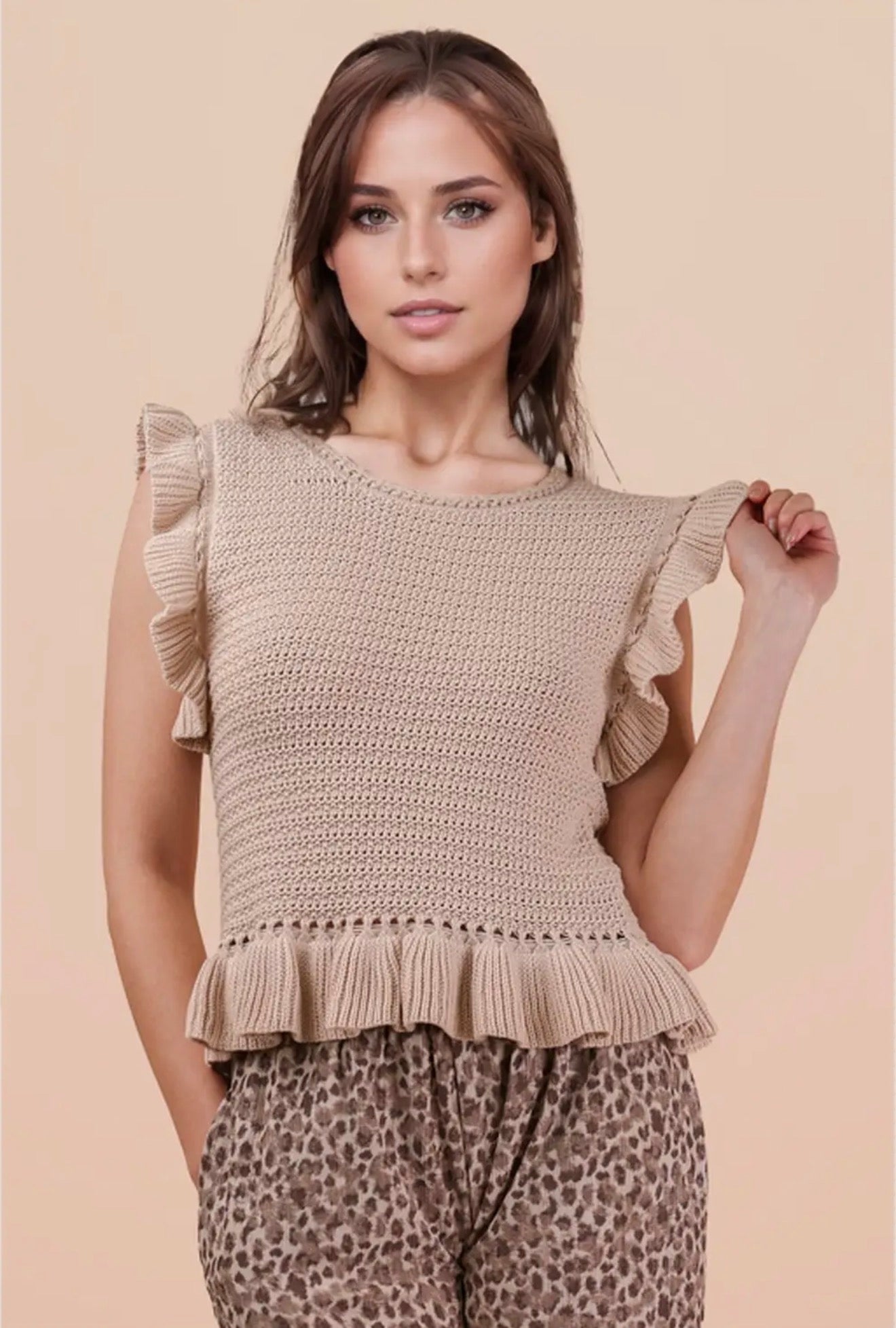 Ruffled sweater knit top