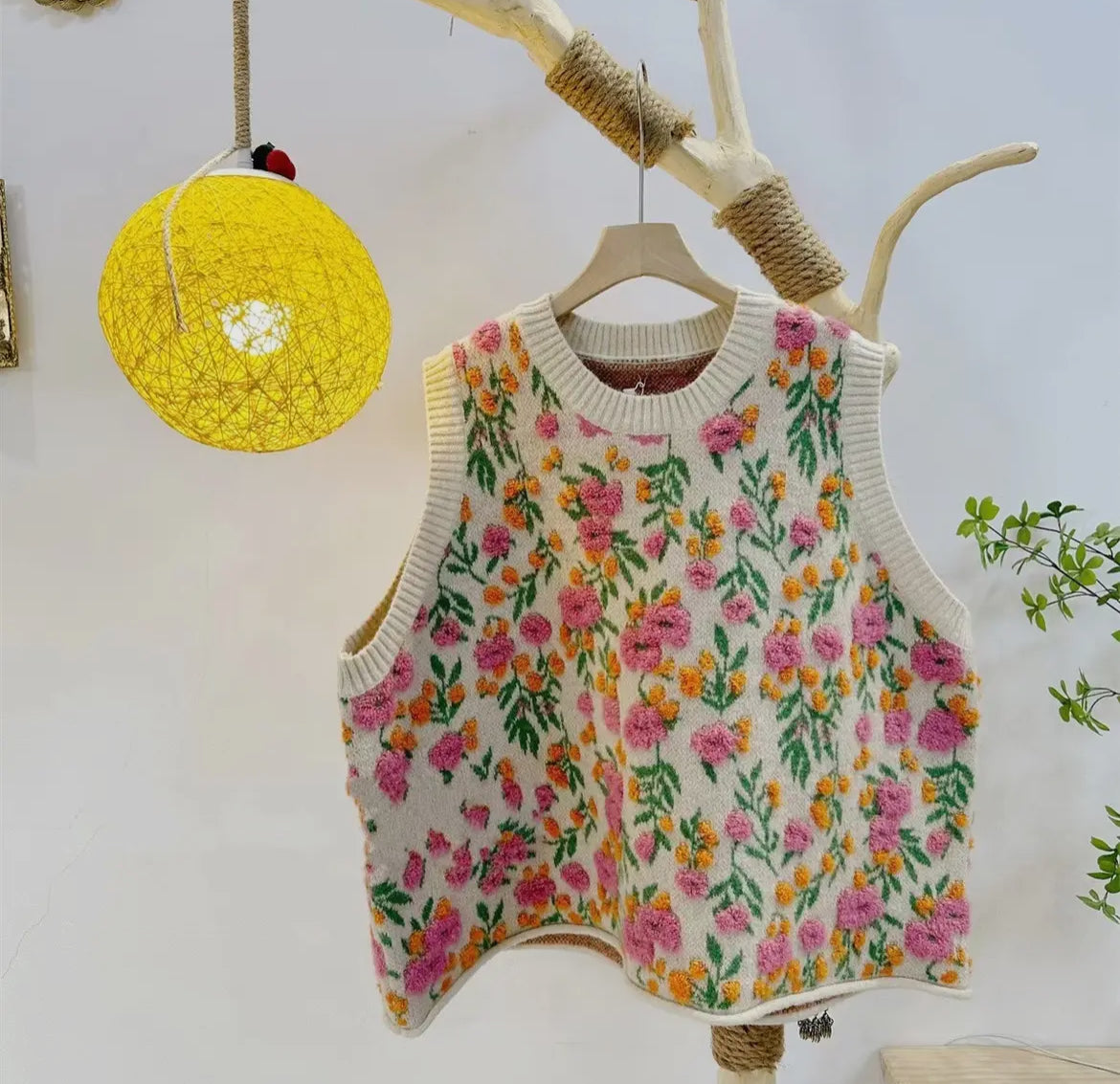 Floral crochet vest