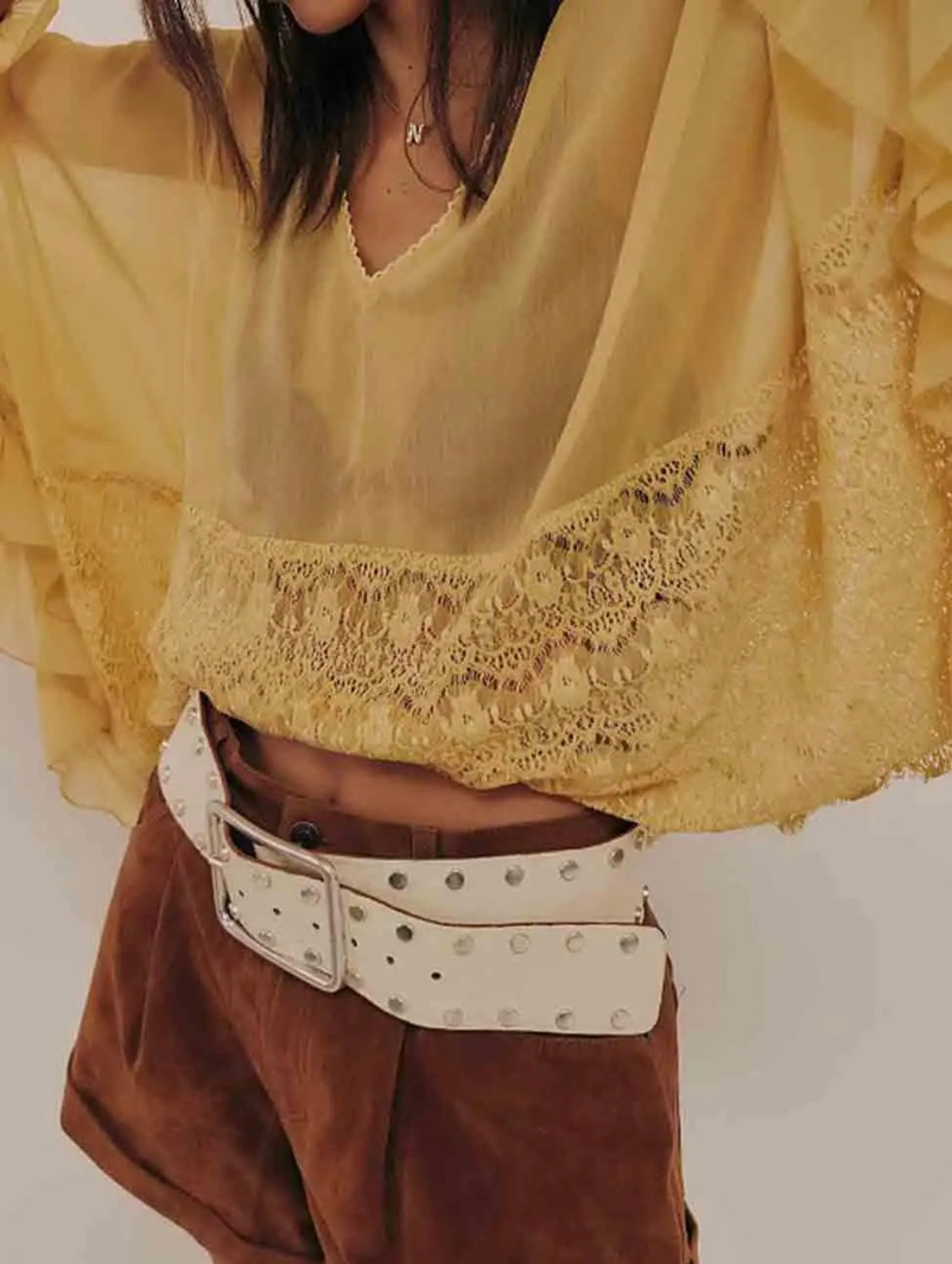 Batwing Lace Ruffled Blouse