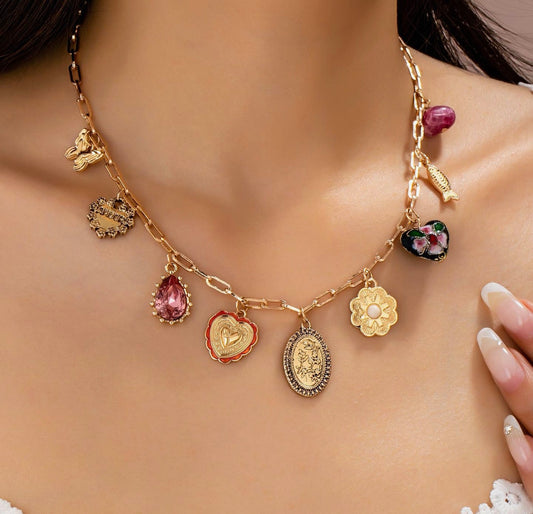 Heart multi charm necklace