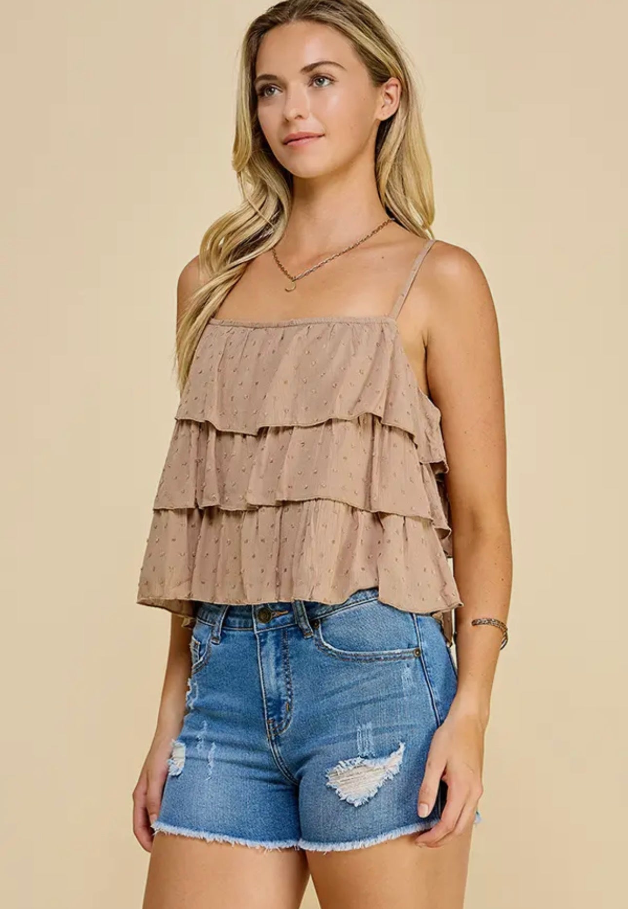 Taupe Ruffle Cami Top