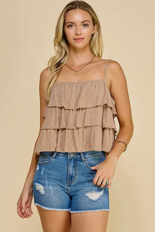 Taupe Ruffle Cami Top